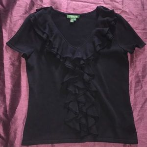 Ralph Lauren Navy Ruffle Front Top